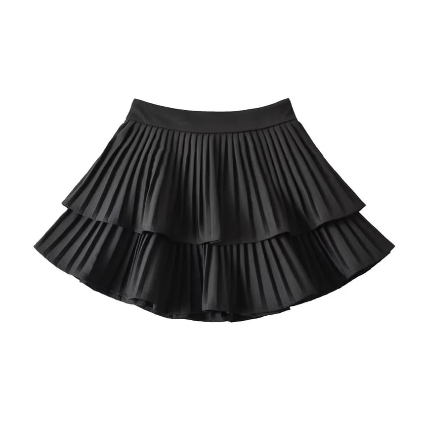 Asiris - Hoge taille, effen gelaagde mini-tule rok