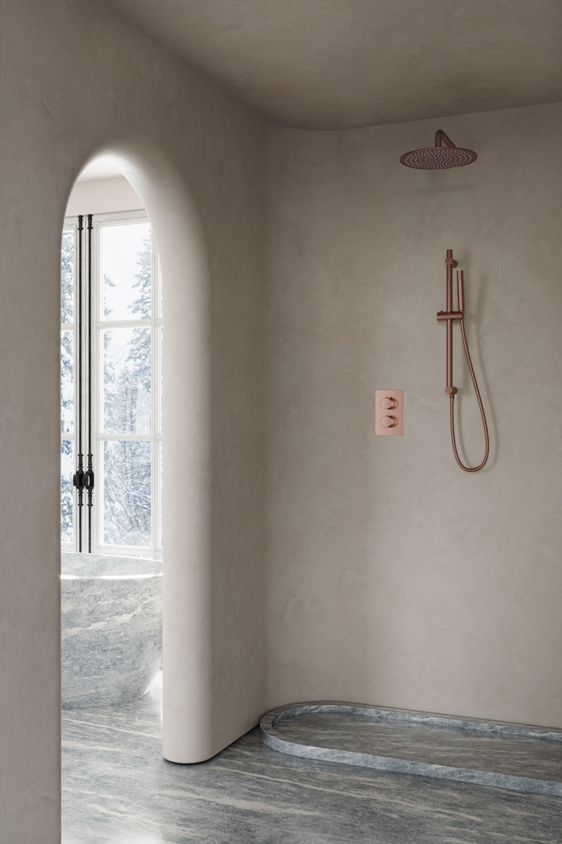 Saniclear Copper inbouw regendouche met 30cm hoofddouche, muurarm en glijstang geborsteld koper