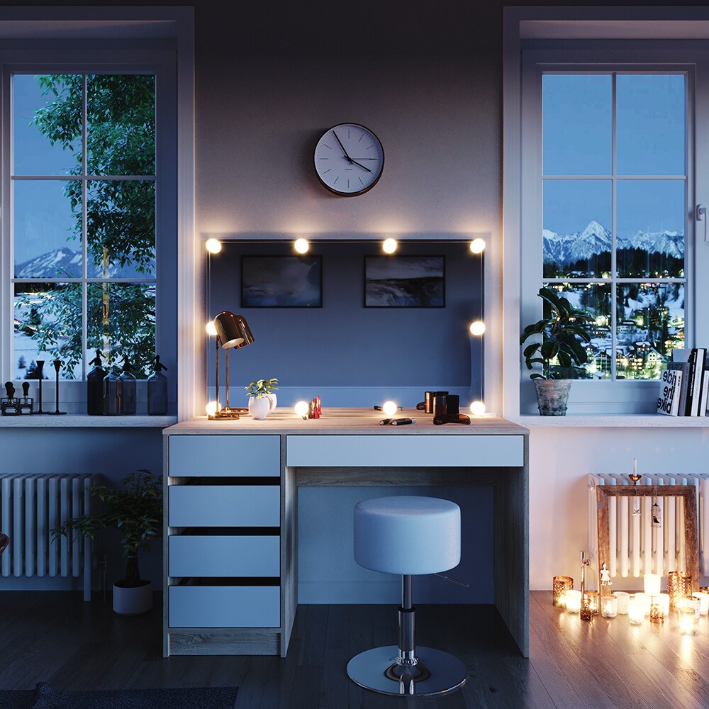 VICCO Schminktisch Sherry Sonoma Weiß Frisiertisch LED Spiegel Kommode Hocker