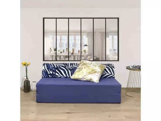 Chauffeuse double en coton coussin imprimé Bleu palm