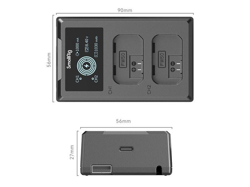 Smallrig Ladegerät Sony NP-FW50 Kompaktes, duales Ladegerät mit LCD-Display