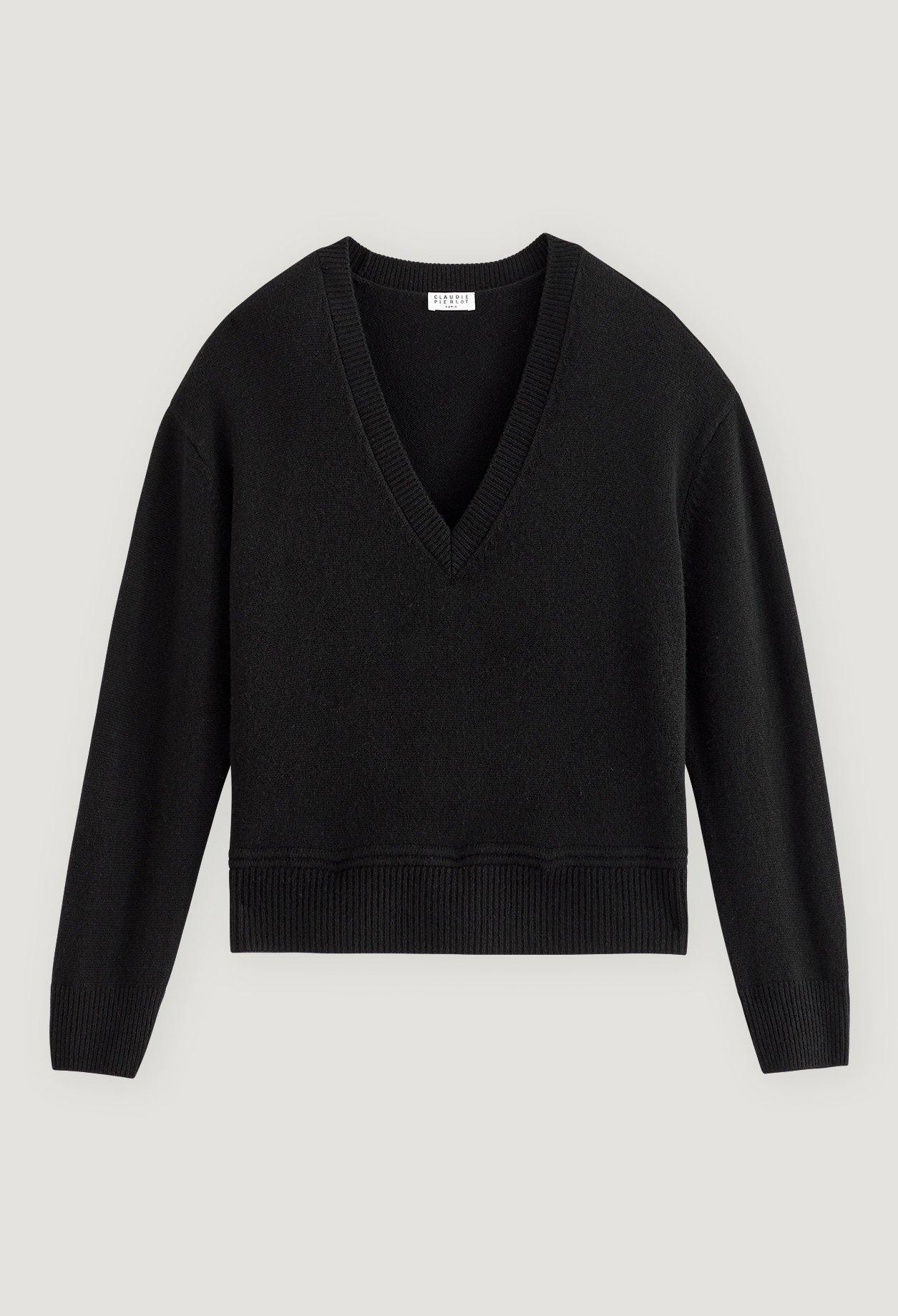 Pull court col V en laine et cachemire