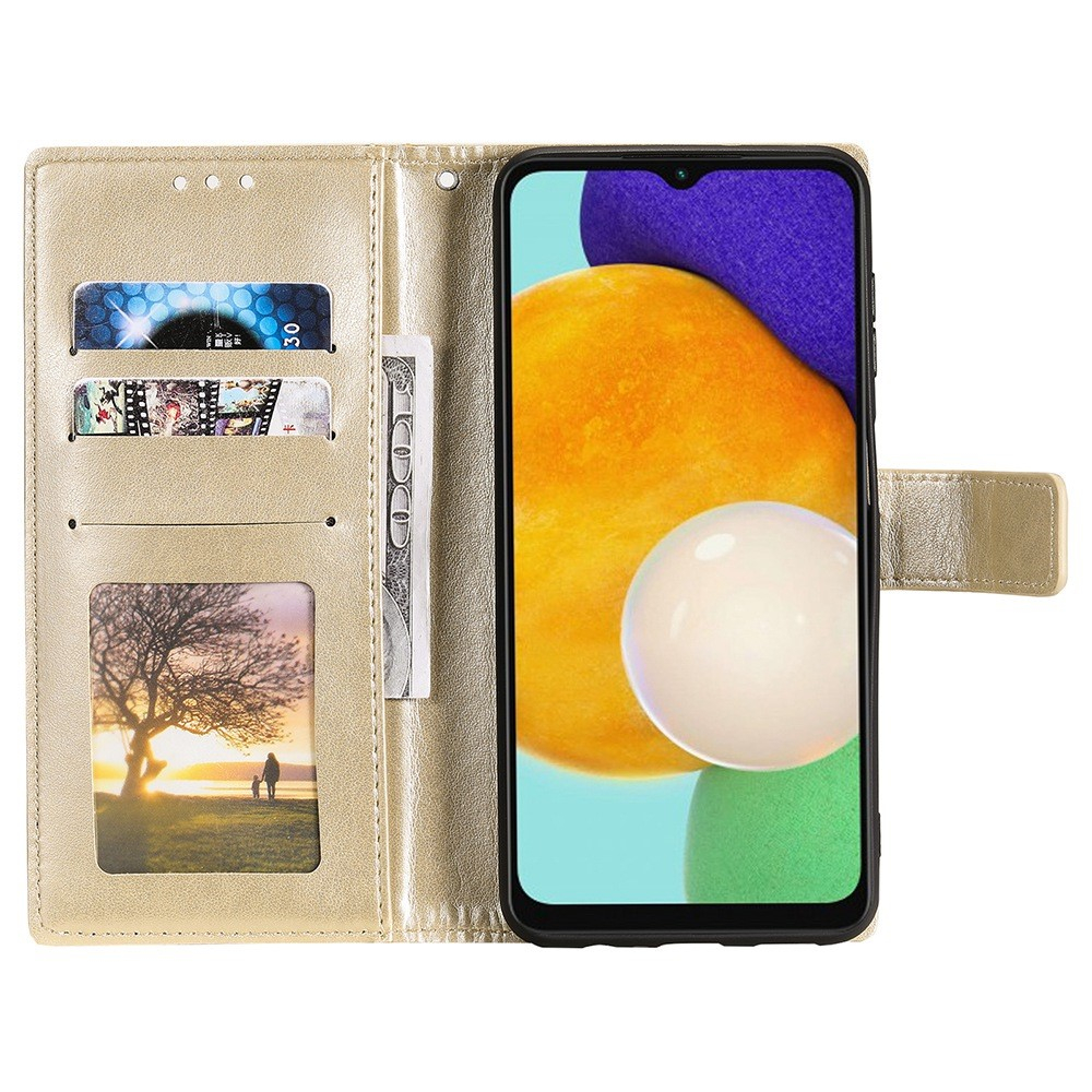 Samsung Galaxy A54 5G Leder Tasche Wallet - Mandala Flowers Imprint - Gold