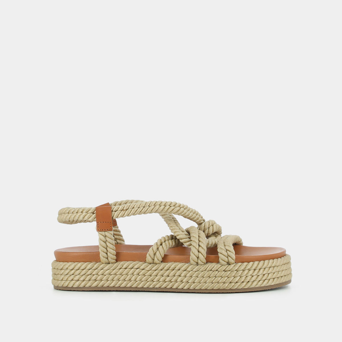 Sandales à brides entrecroisées  en corde beige