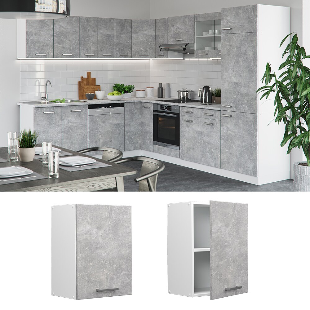 Vicco Hängeschrank Küchenschrank Küchenzeile R-Line 45 cm Weiß Beton Tür Fächer