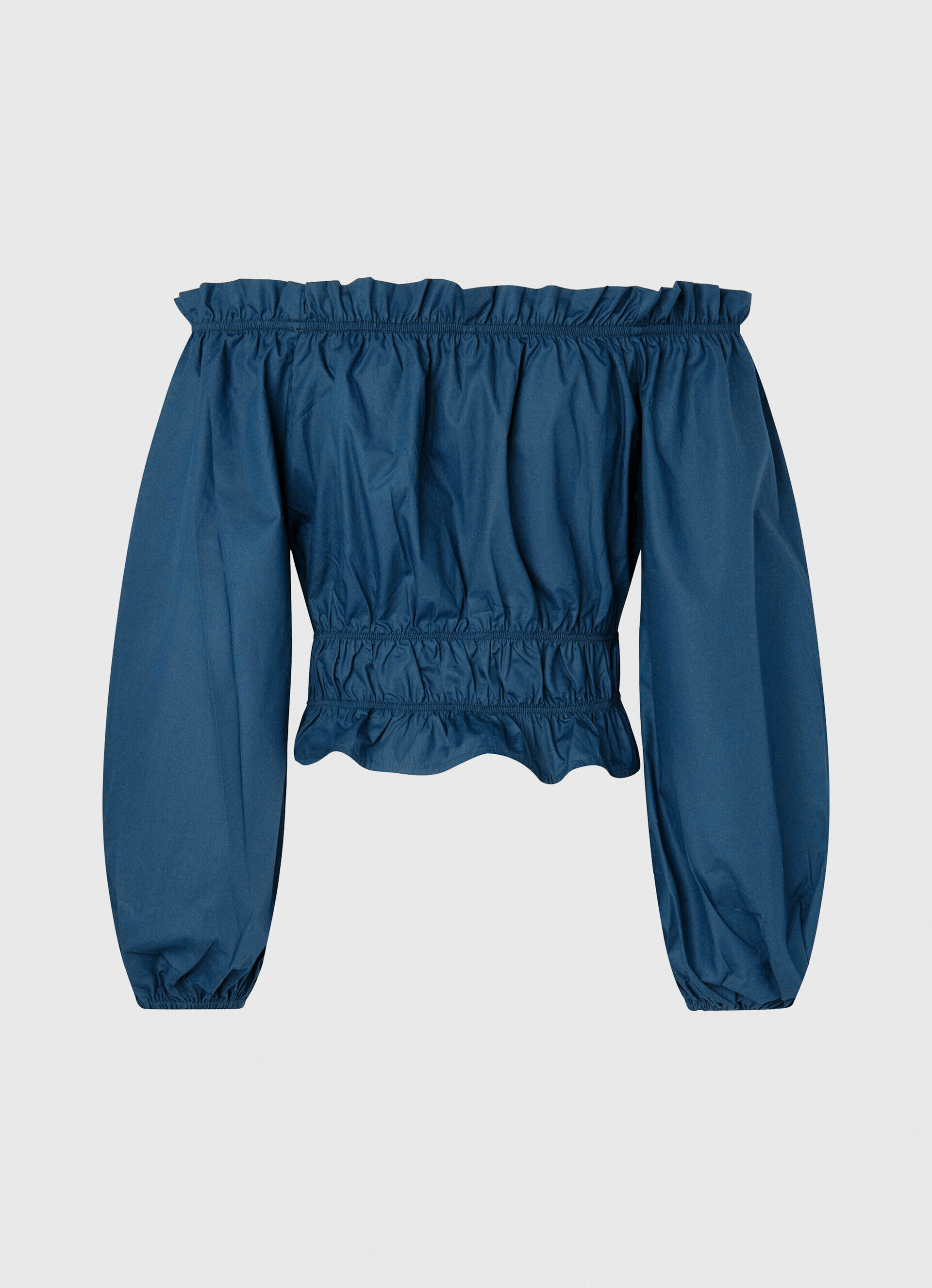 Blusa cropped de popeline de algodão - azul oceano