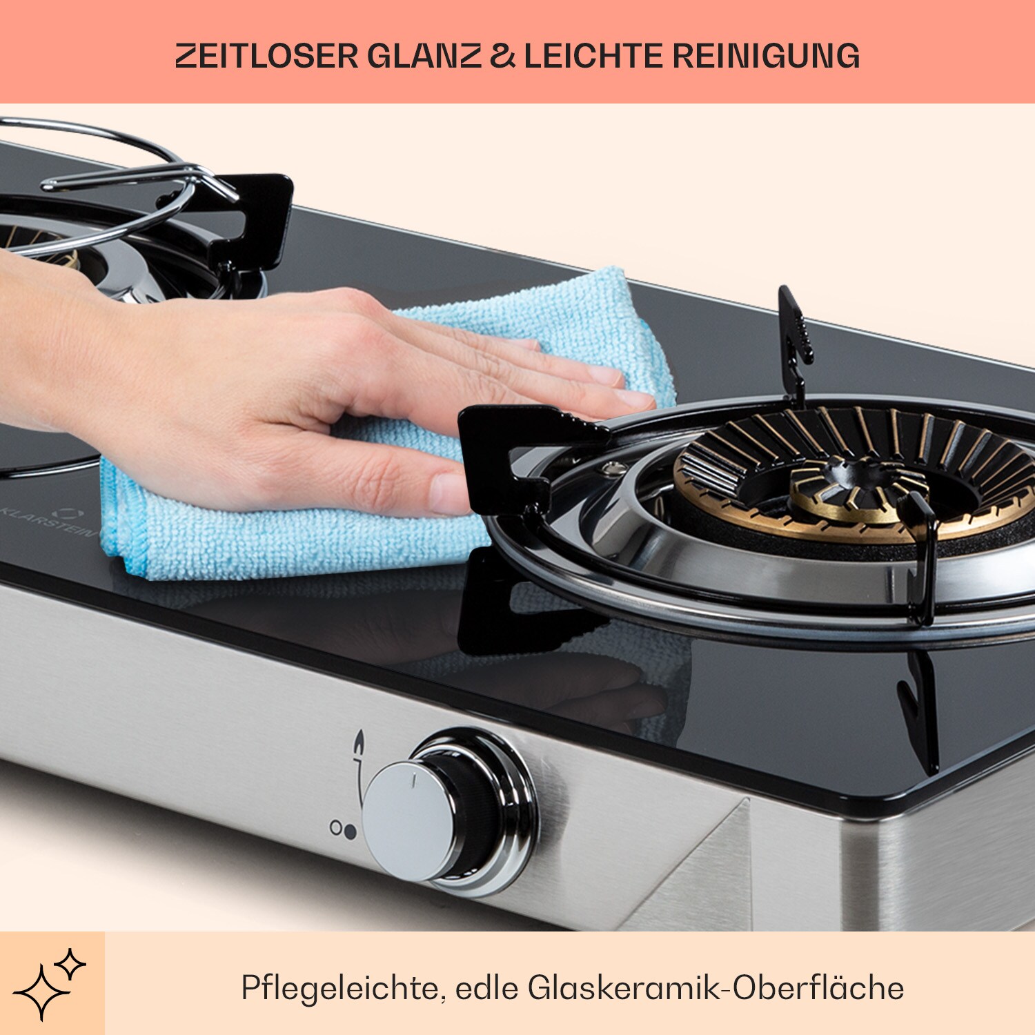 Barzona 2 Campingkocher 2 Brenner 3,4 & 4,3 kW Glasplatte Edelstahl 2 Brenner