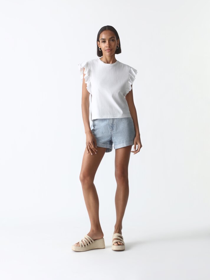 Camiseta com babados - Off-White