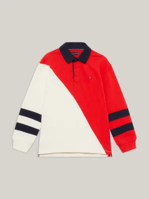 Polo de manga comprida com blocos de cores