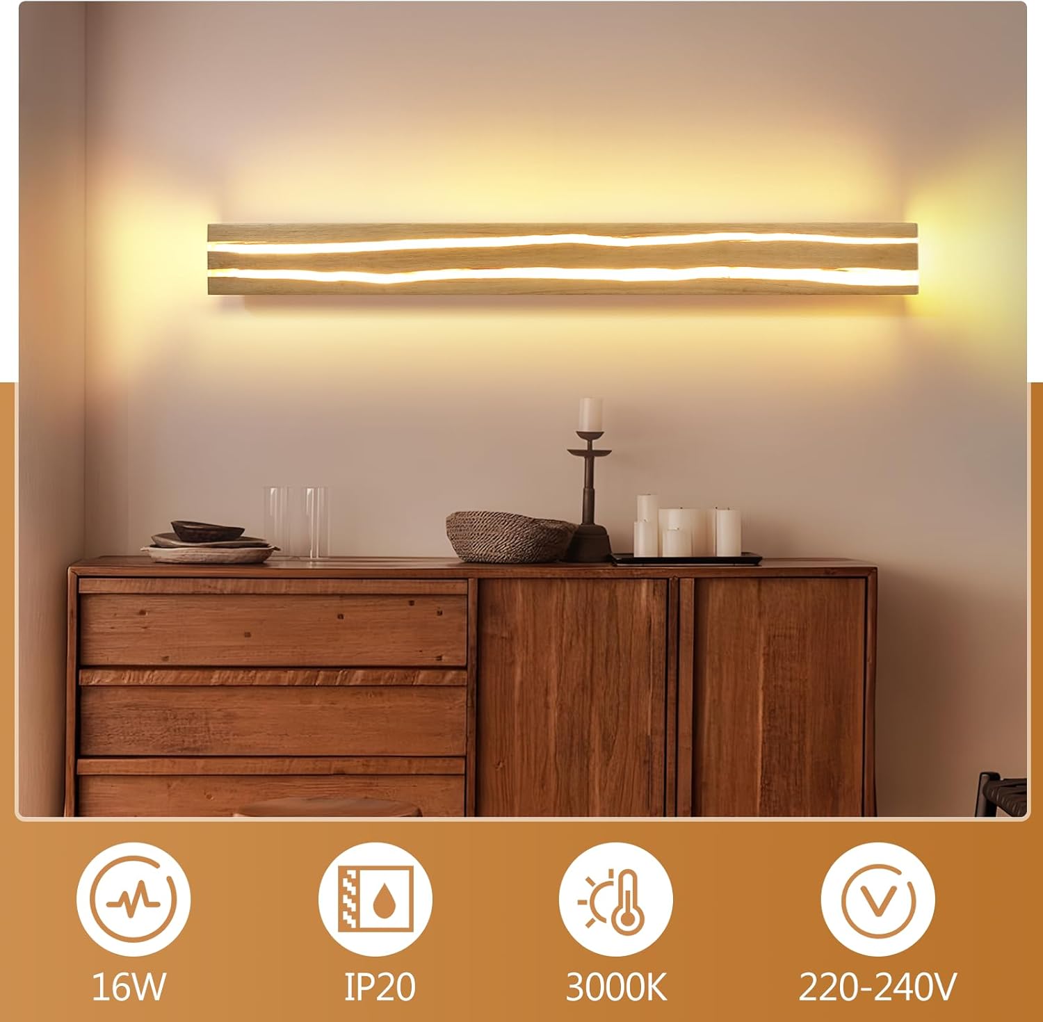 ZMH 2ER Wandlampe LED Wandleuchte Holz - 16W Flurlampe Innen 100CM Warmweiß Treppenhauslampe Modern Wohnzimmerlampe Design Schlafzimmerlampe Wandbeleuchtung für Wohnzimmer Flur Treppenhaus