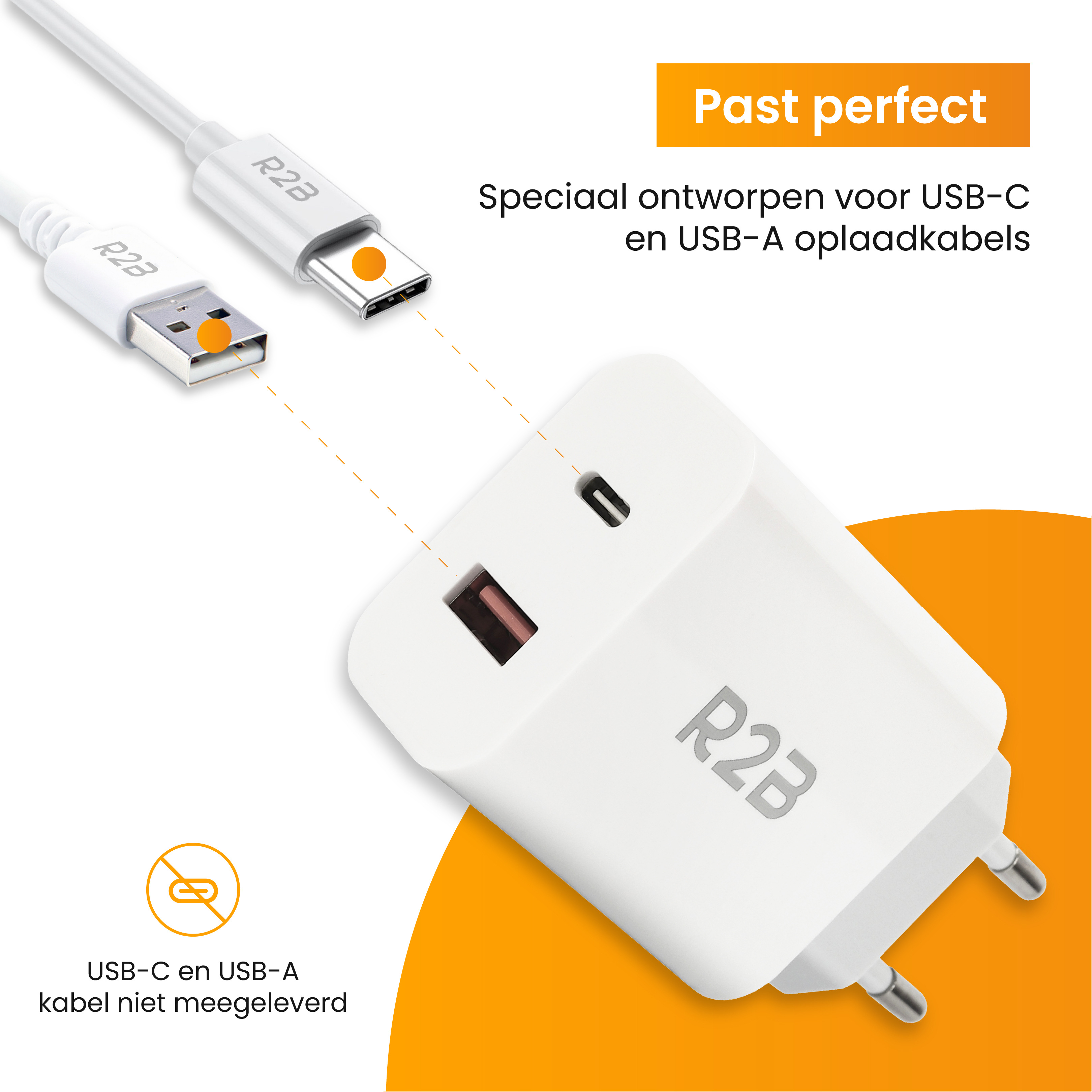 R2B 20W Witte USB A & USB C Oplader
