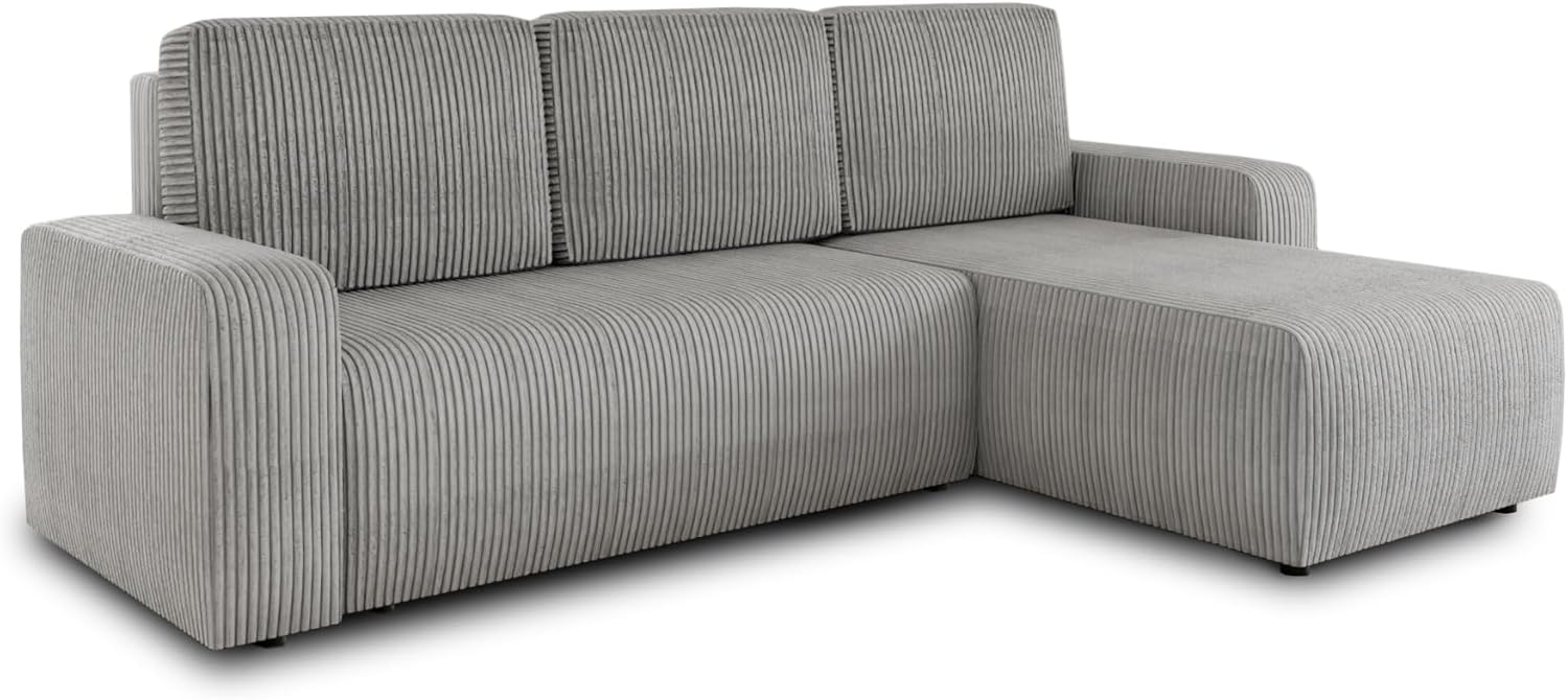 Sofnet Ecksofa Roma L mit Schlaffunktion und Bettkasten - Cord Stoff - L-Form Couch, Polstersofa, Schlafsofa, Sofagarnitur - Ottomane Universal (Grau (Poso 110))
