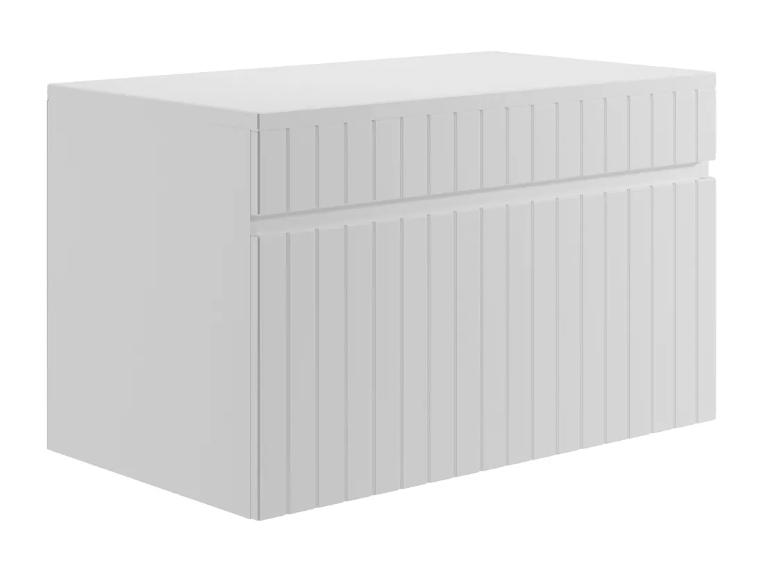 Meuble sous vasque suspendu strié blanc avec planche - 80 cm - SATARA