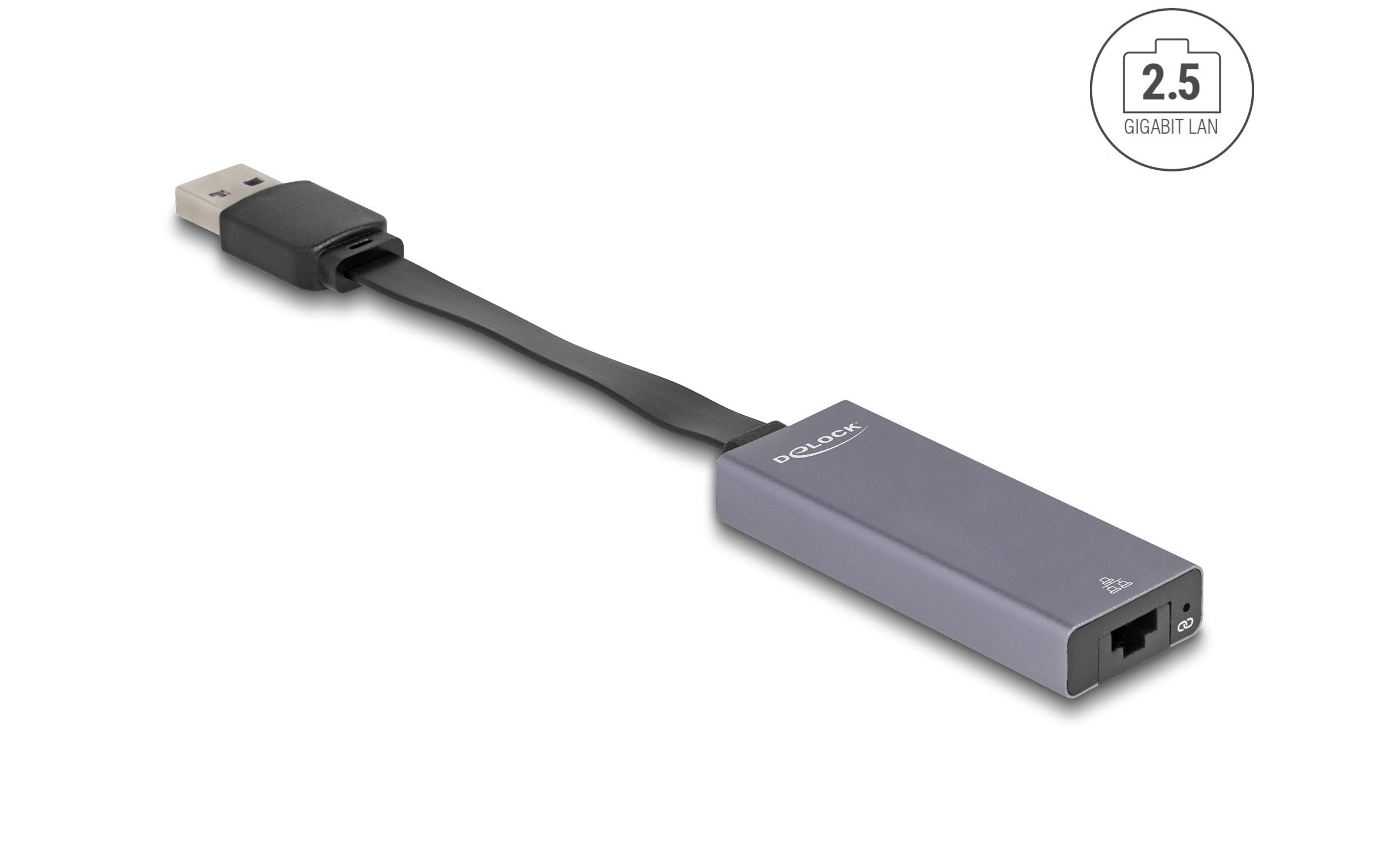 Netzwerk-Adapter USB Typ-A - RJ45, 2.5 GbpsDelock USB Typ-A Adapter zu 2.5 Gigabit LAN slim