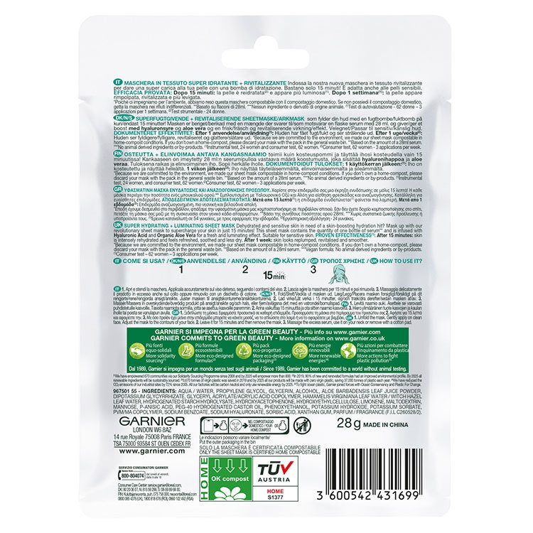 Garnier Moisture Bomb Aloe Sheet Mask 1pcs