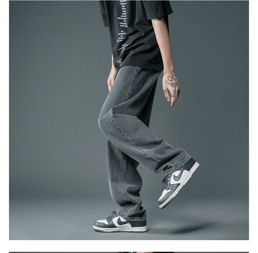 FOEV - Mid Rise Washed Straight Leg Jeans
