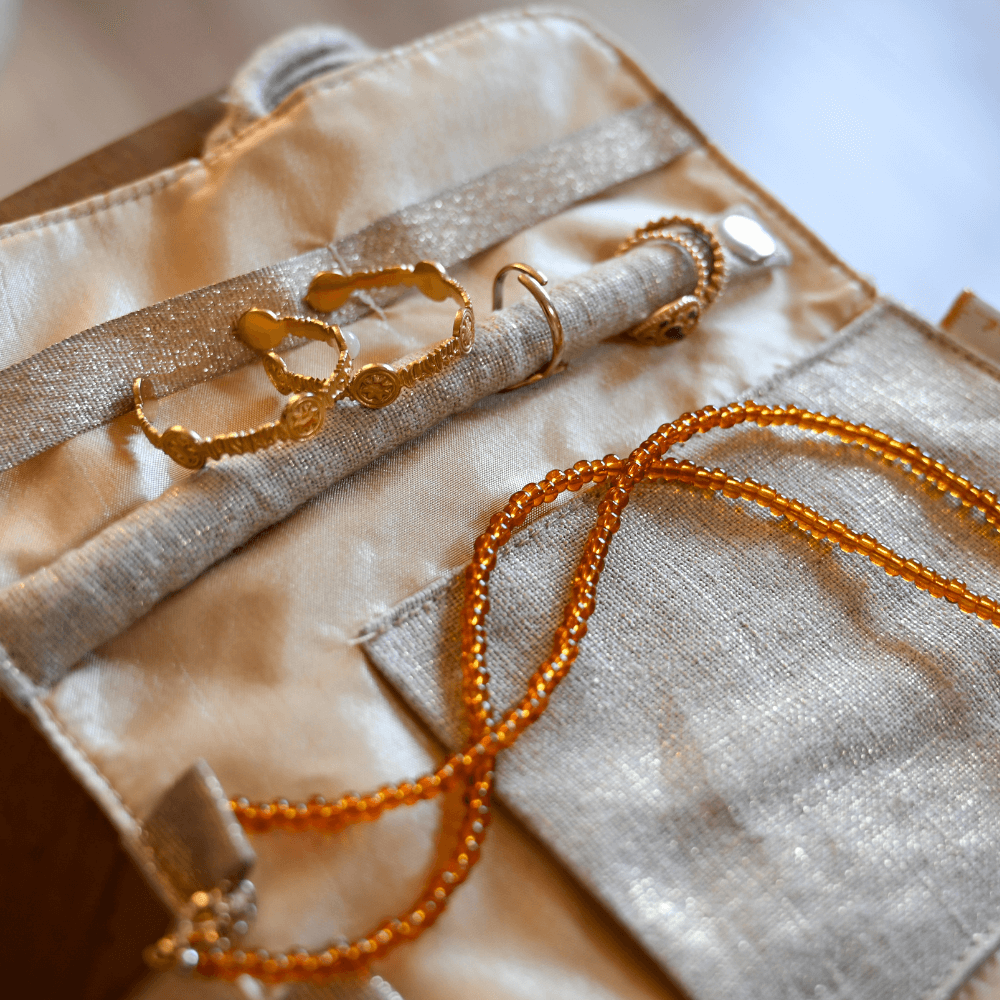 Pochette À Bijoux Lin Doré