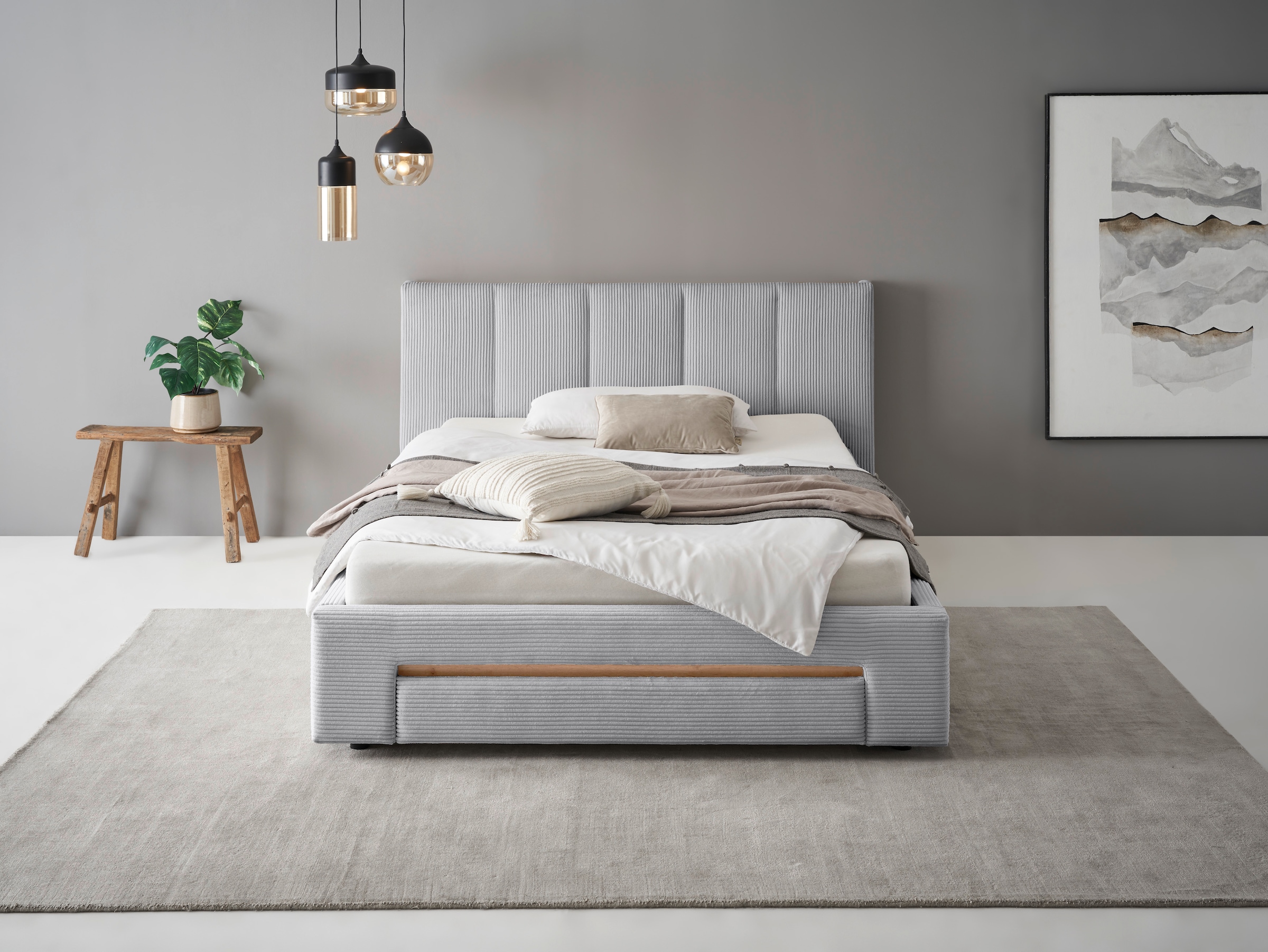 INOSIGN Polsterbett »CiTY/GiRON, Bettgestell mit Bettkasten, gepolstertes Stauraumbett« mit Hundebett oder Stauraumschublade, Bezug Cord-oder Leinenoptik