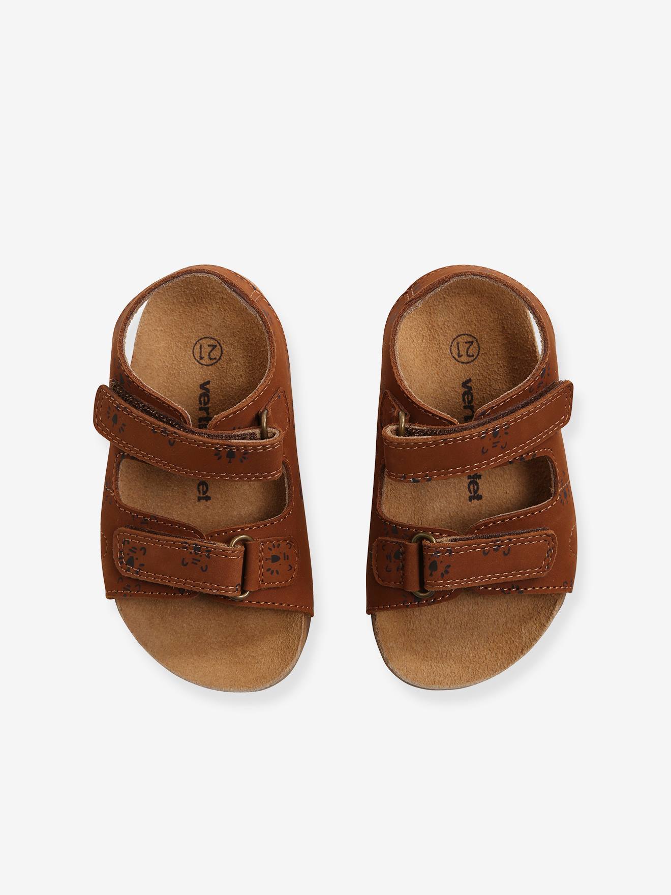 Sandálias vermelhas de couro com fecho de velcro para bebê menino