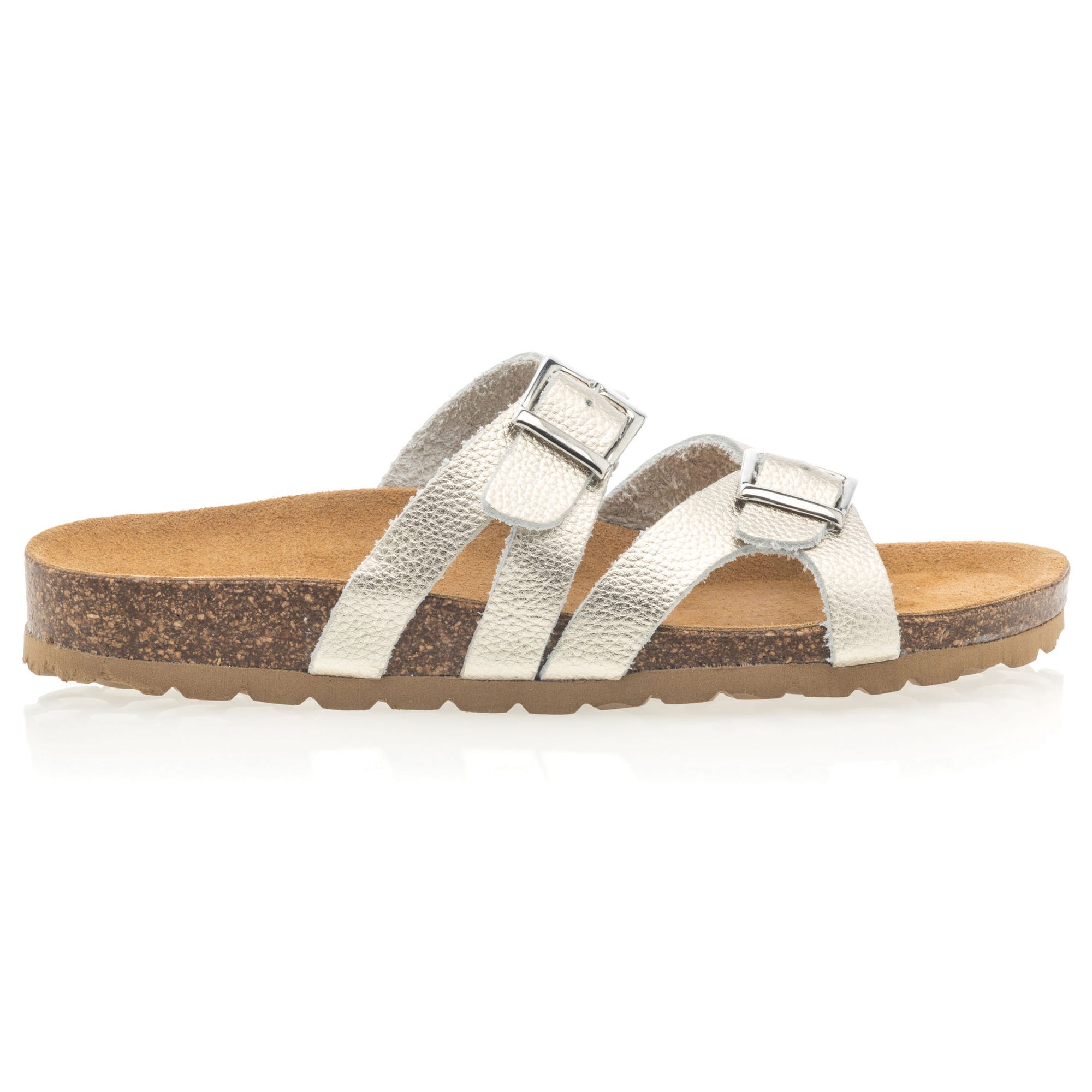 Mules semelle liège Femme en cuir or
