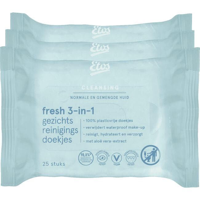 Etos Fresh 3-in 1 Face Cleansing Wipes 3 x 25 stuks