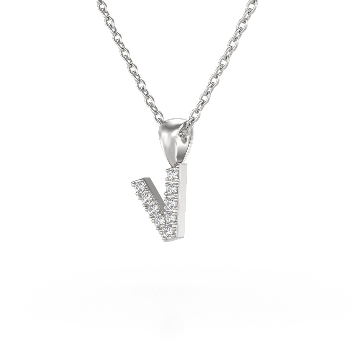 Collier Pendentif ADEN Lettre V Diamant Chaine Argent 925 incluse 0.72grs