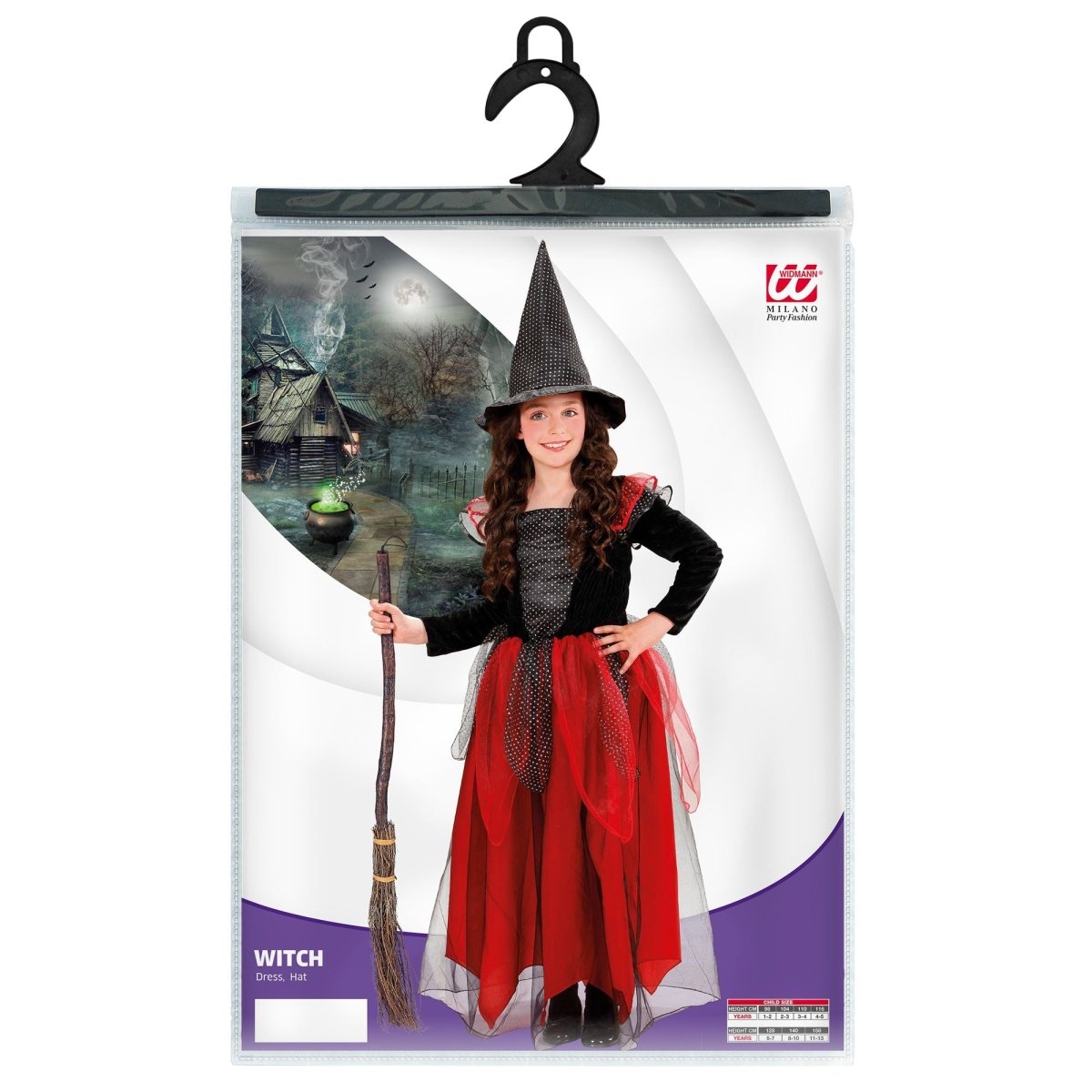 Halloween Kostuum Zwart Rood Kind Heks 2 delig