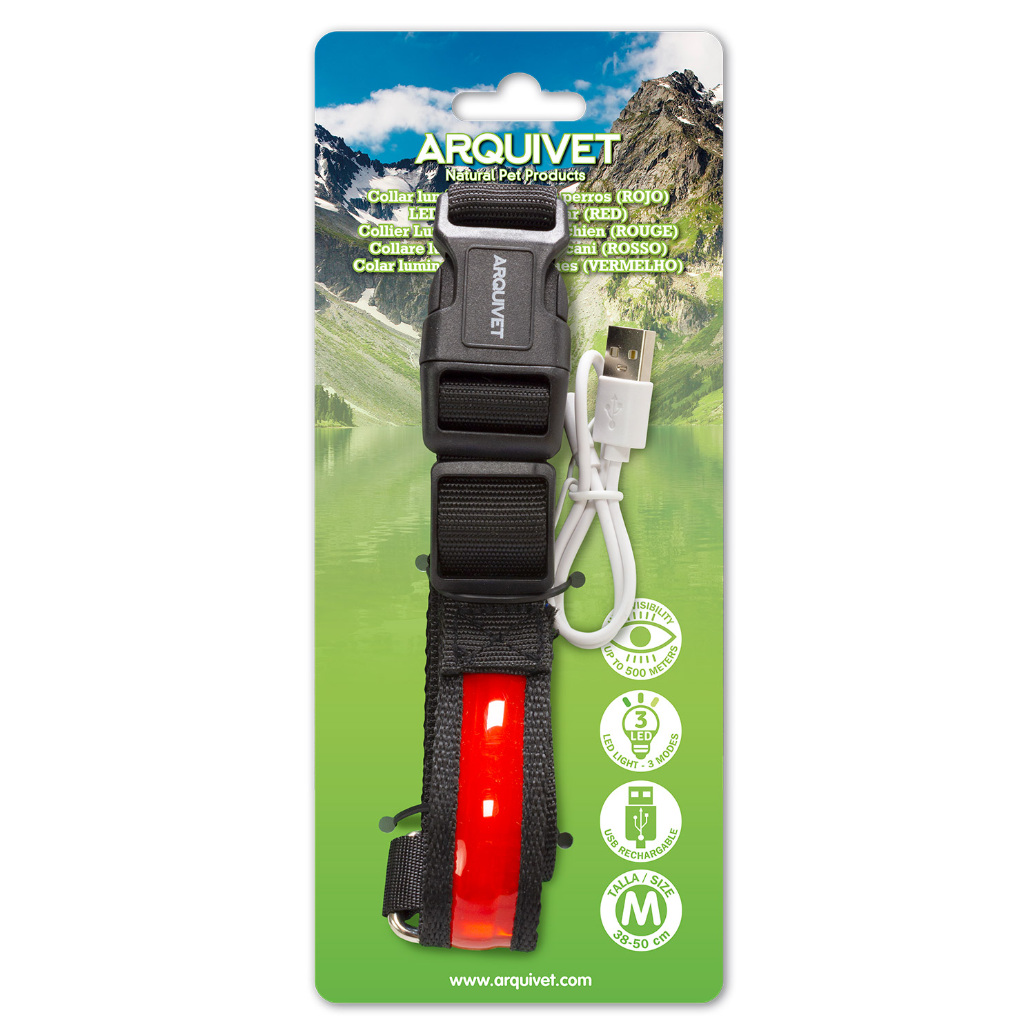 Colar luminoso de LED vermelho - tamanho G 48-60cm/2,5cm