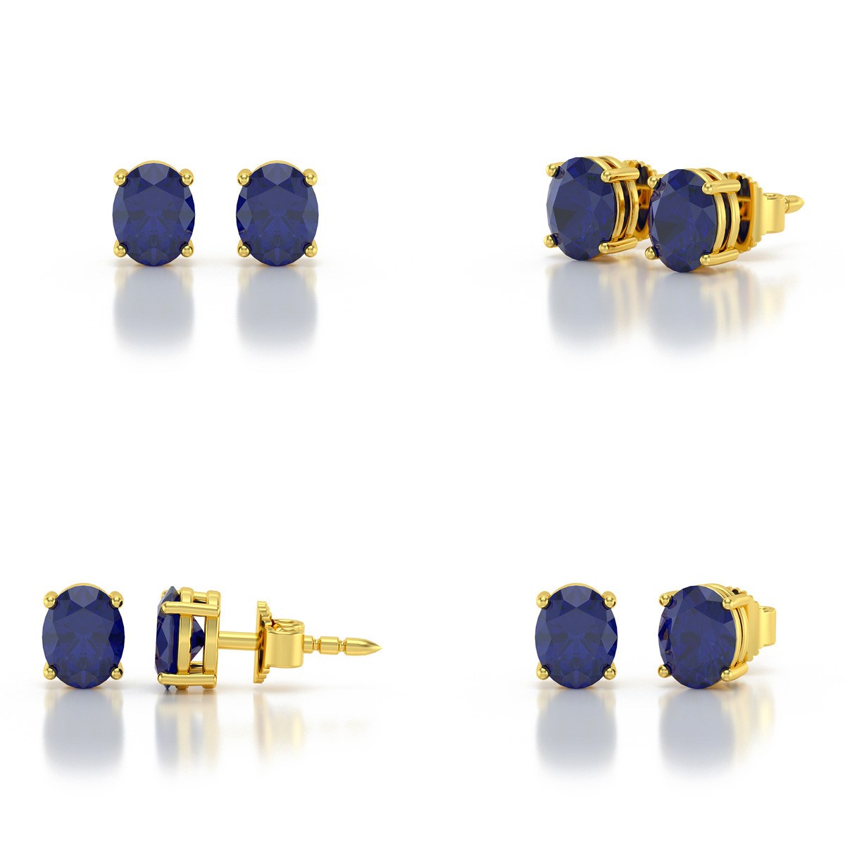 Boucles d'oreilles ADEN Or 585 Jaune et Saphir forme Ovale 1.02grs 4MM