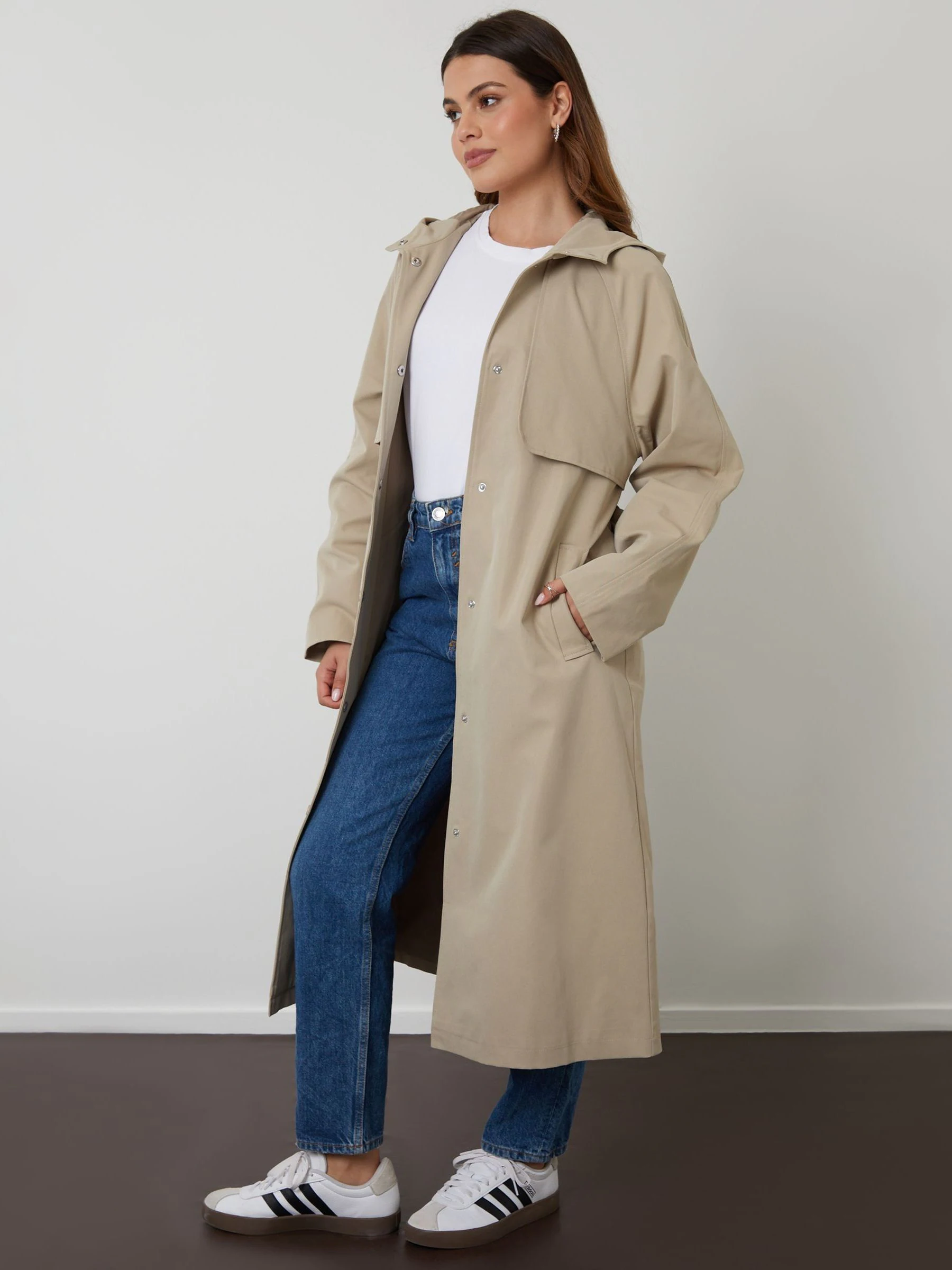 Natuurlijk - Threadbare Longline Hooded Trench Coat