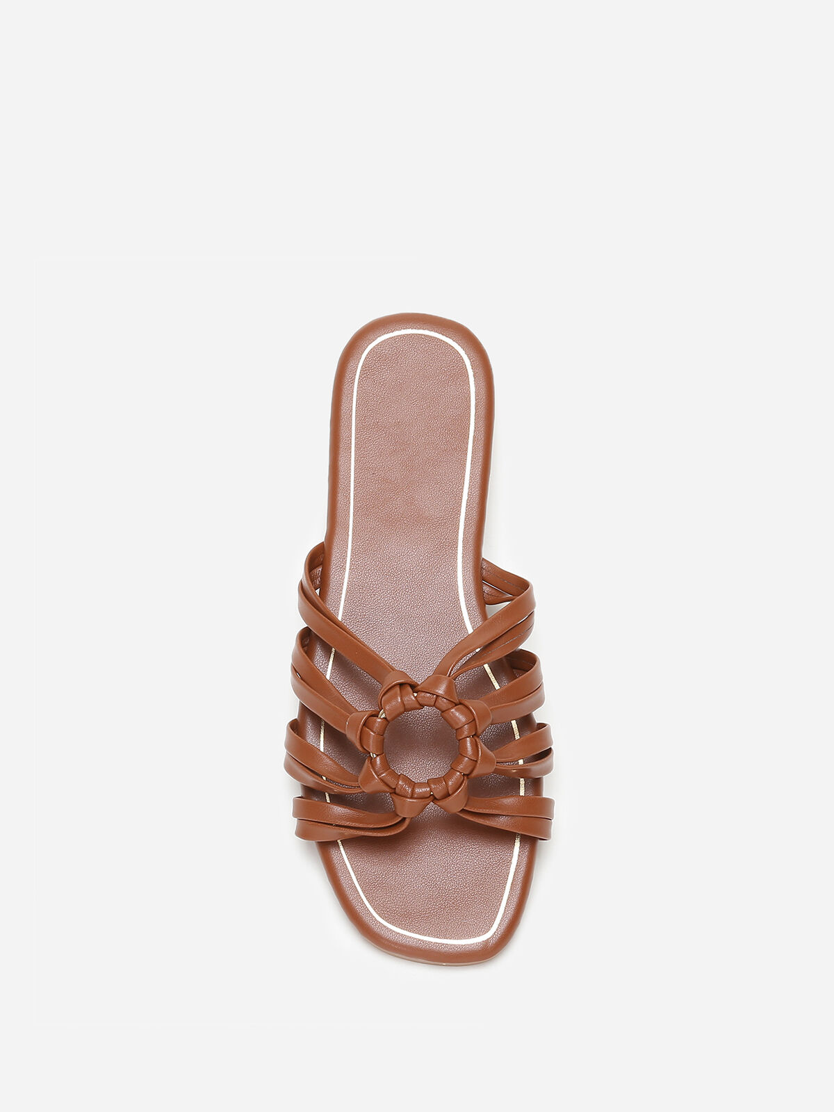 Mules à anneau dorée et fines brides- Camel