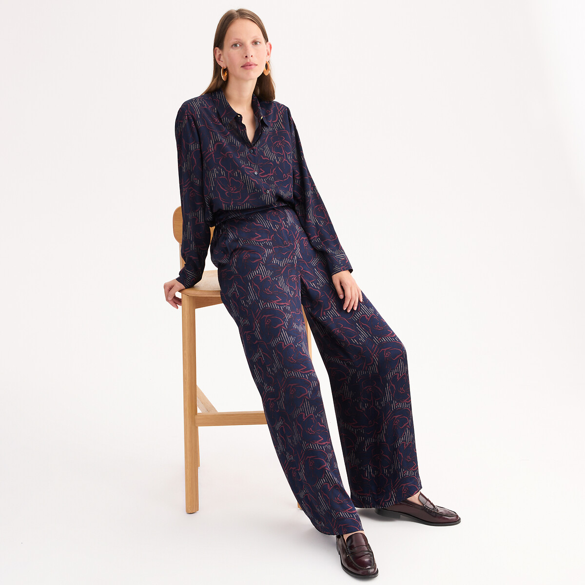 ANNE WEYBURN<br>Calças de cintura alta e pernas largas estampadas