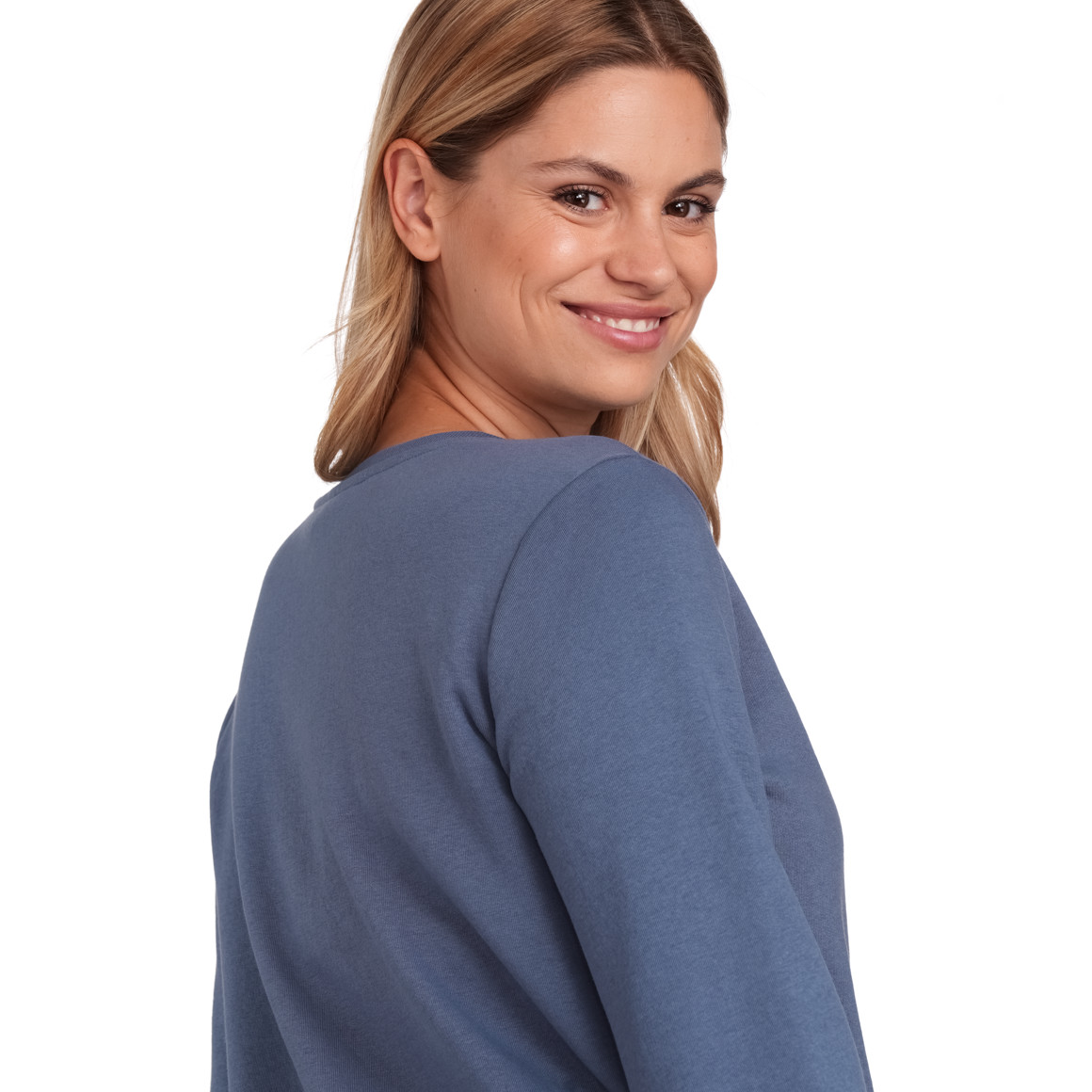Famy Damen Sweatshirt mit Schriftzug blau