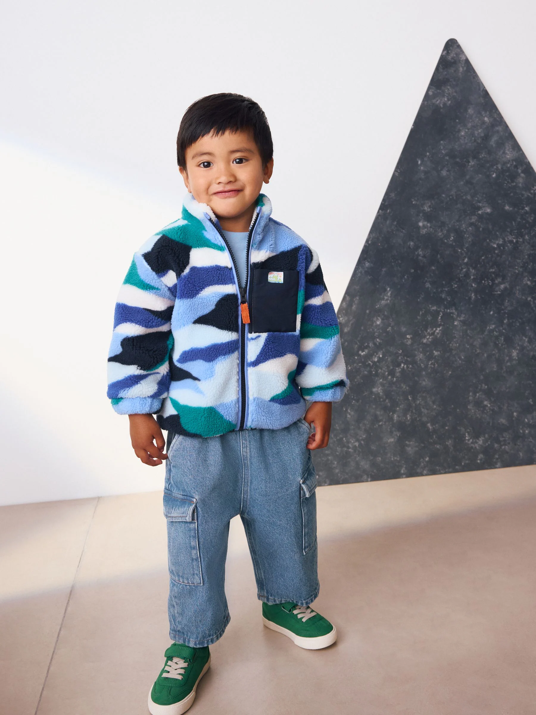 Blauw/wit - Fleece met patroon en ritssluiting (3mnd-7jr)