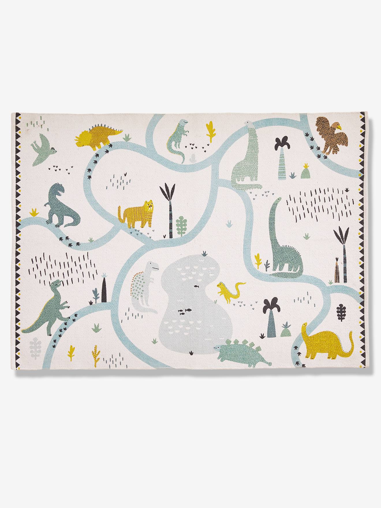Tapete Dinoland liso branco claro com motivos