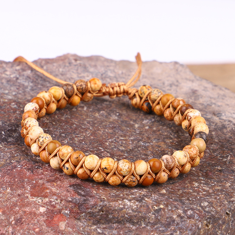 (160-235mm) Geflochtenes Nylon Naturstein Armband Edelstein Modeschmuck Armkette - Jaspis Orange