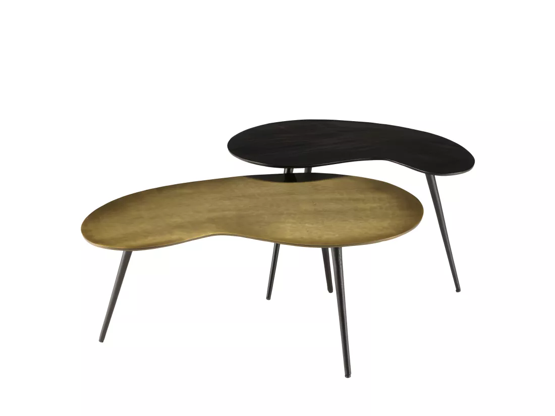 JAMES - Set de 2 tables basses ovoïdes en aluminium noir mat et doré