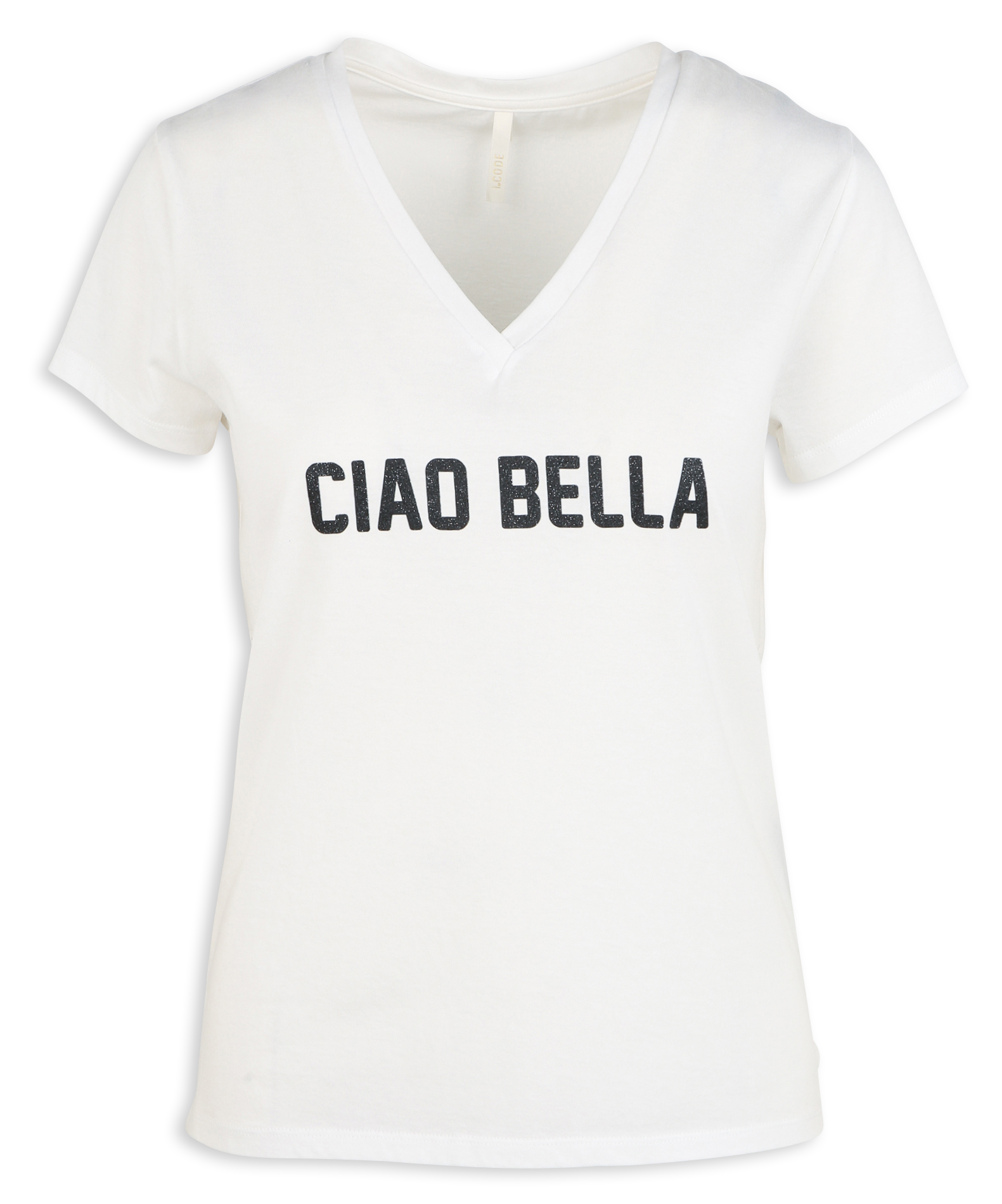 Tee-shirt droit col V sérigraphié en coton | Blanc