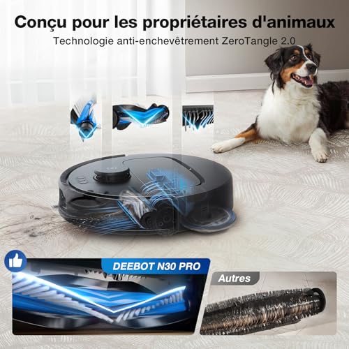 ECOVACS N30 Pro Omni Robot Aspirateur Laveur avec Station, Aspirateur Robot 10000Pa, Nettoyage à l'eau Chaude et séchage, Brosse ZeroTangle 2.0, Levage des Patins de 9mm, Vidage Automatique, Noir : Cuisine et Maison