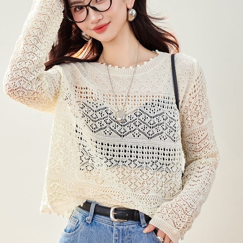 Bornite - Lange mouwen ronde hals effen crop top
