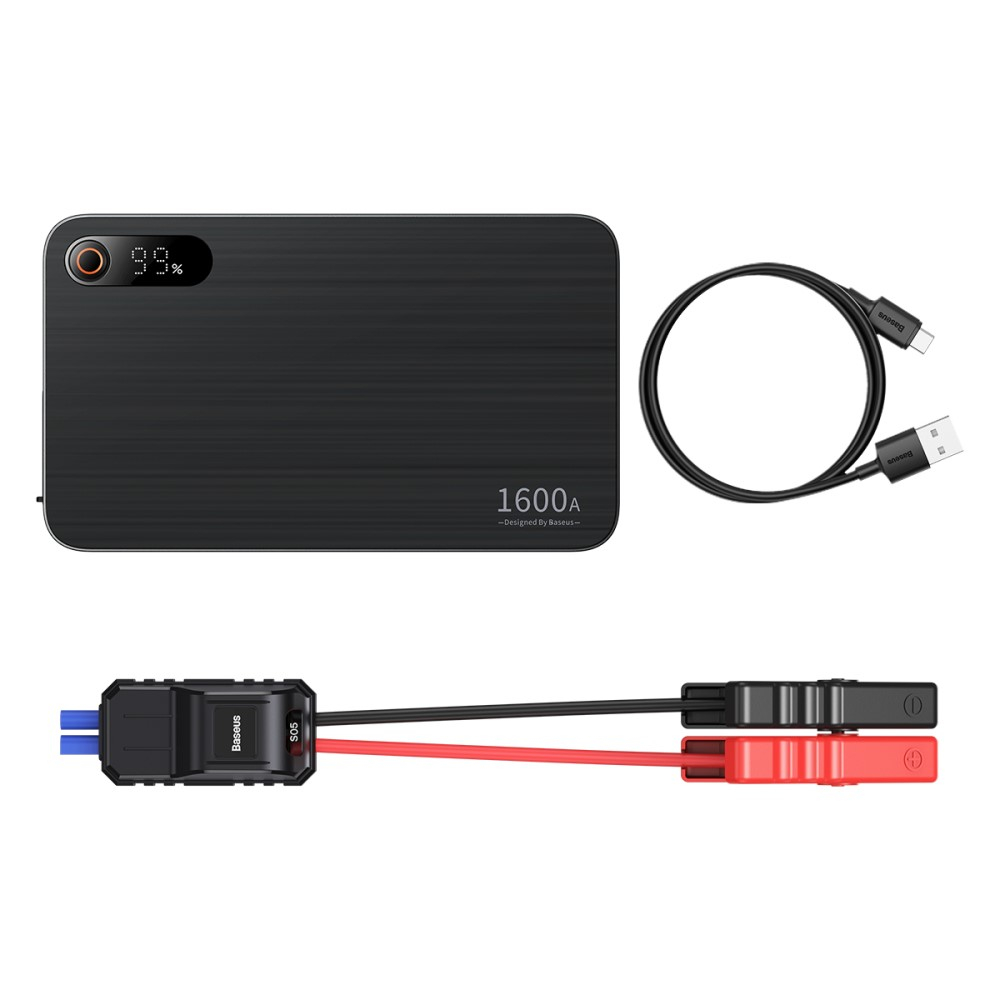 (16000mAh) Powerbank mit Jumpstart Power Starter Funktion USB C Dual USB A   Auto Starthilfe Überbrückungskabel   LED Taschenlampe - Schwarz
