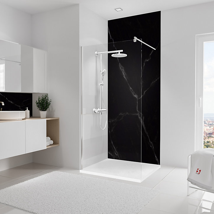 Panneau mural de salle de bains l.100x255 cm, décor marbre de Carrare noir Softtouch, Schulte DécoDesign