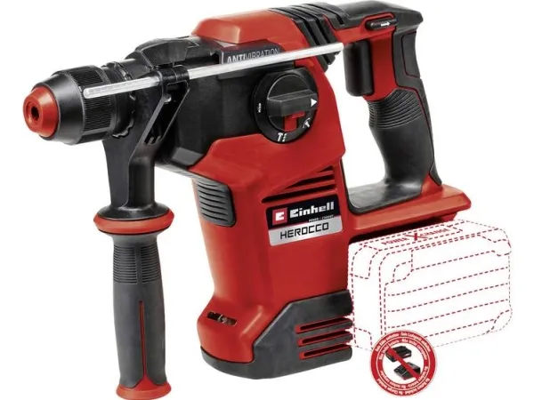 Einhell HEROCCO 36/28, SDS-plus, Sort, Rød, Børsteløs motor, 3,2 J, 28 Nm, Batteri - SOLO