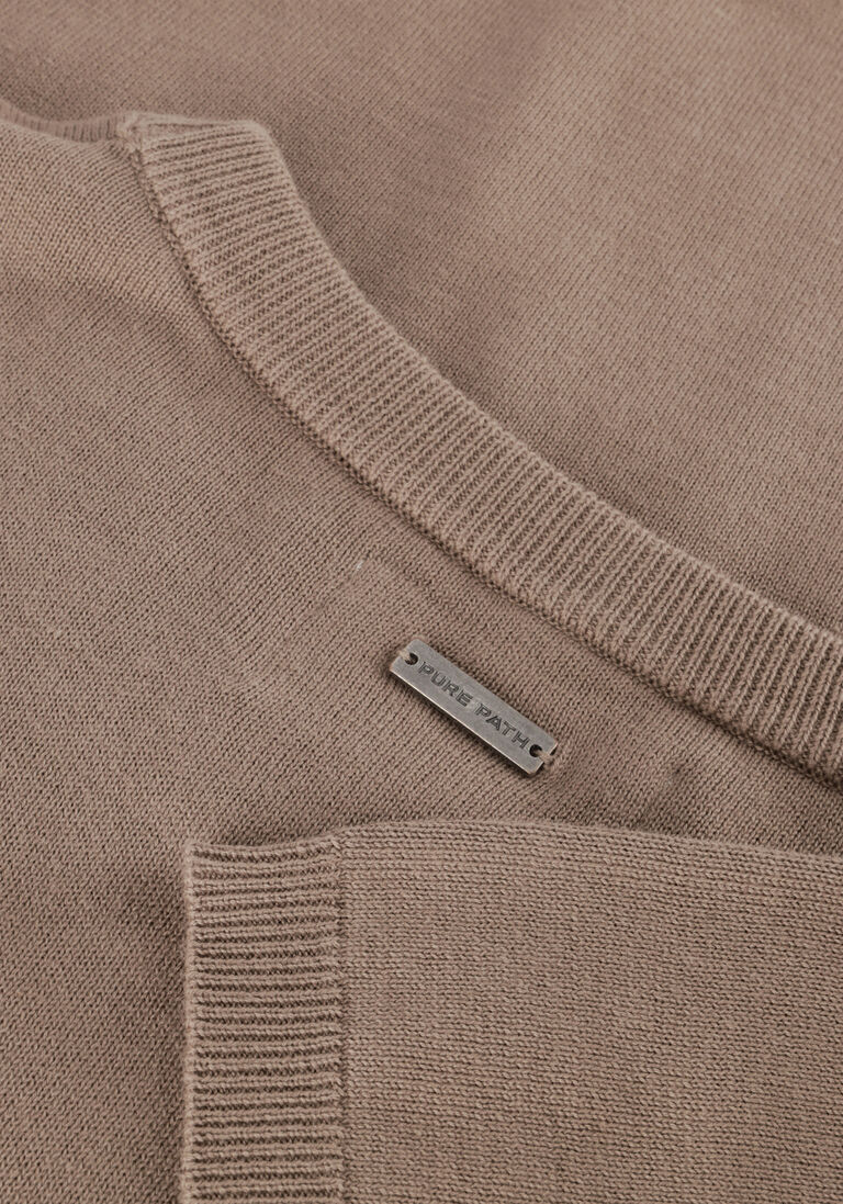 PURE PATH taupe pure path t-shirt knitted shortsleeve with chest print