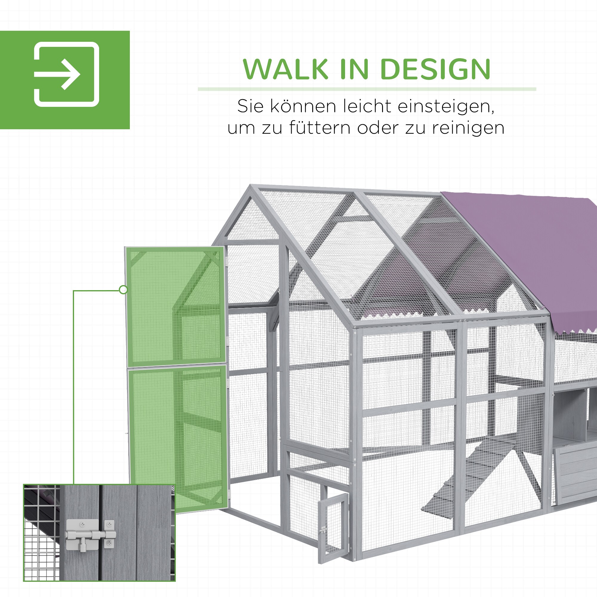 PawHut Hühnerstall mit Schattendach grau 280L x 185,5B x 188H cm