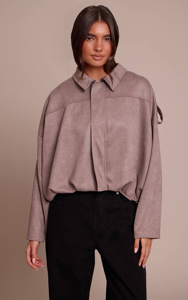 Taupe Veste Bomber Zippée En Synthétique