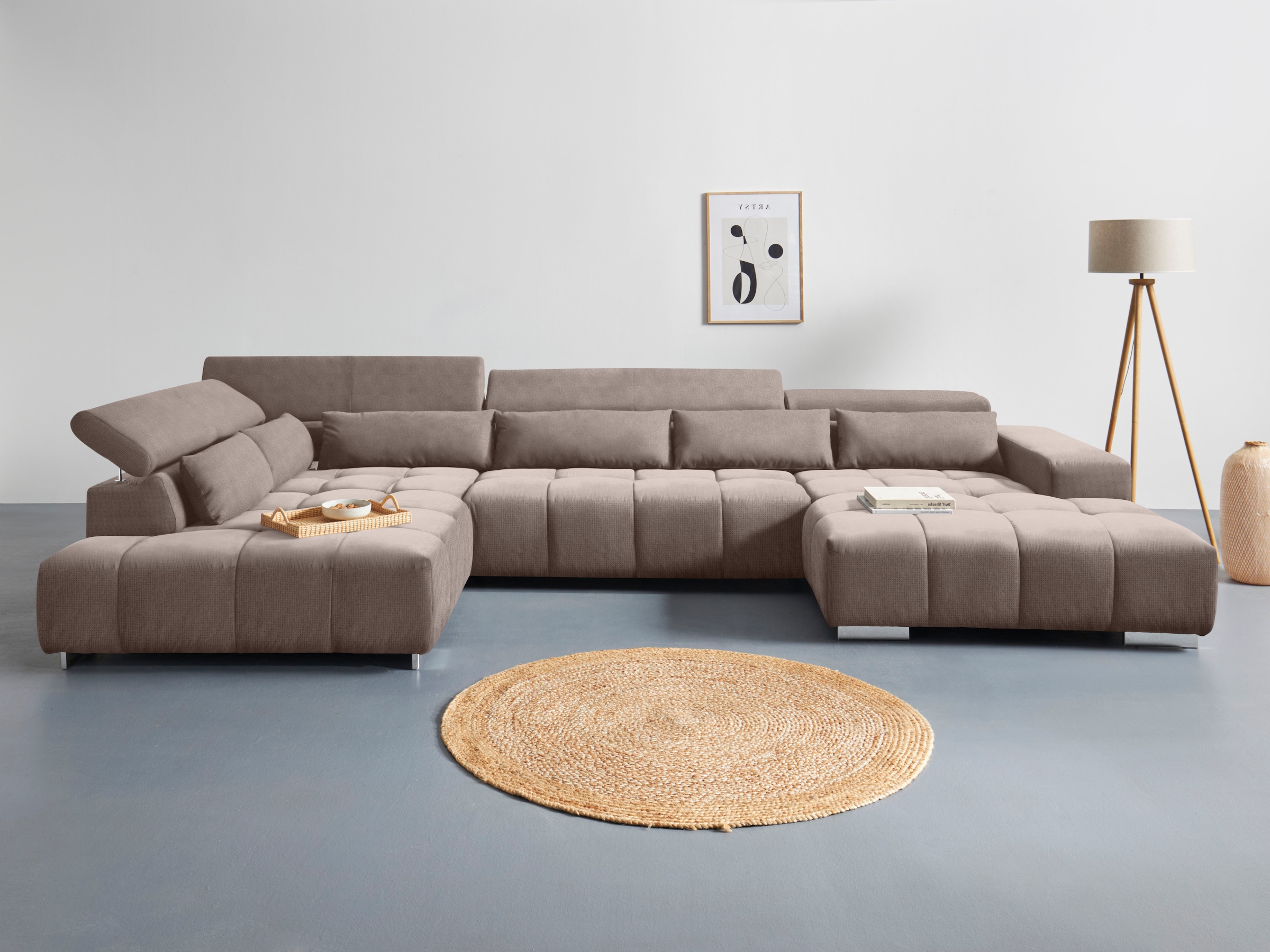 COTTA Wohnlandschaft »Orion U-Form« mit Kopfteilverstellung & 6 Nierenkissen
