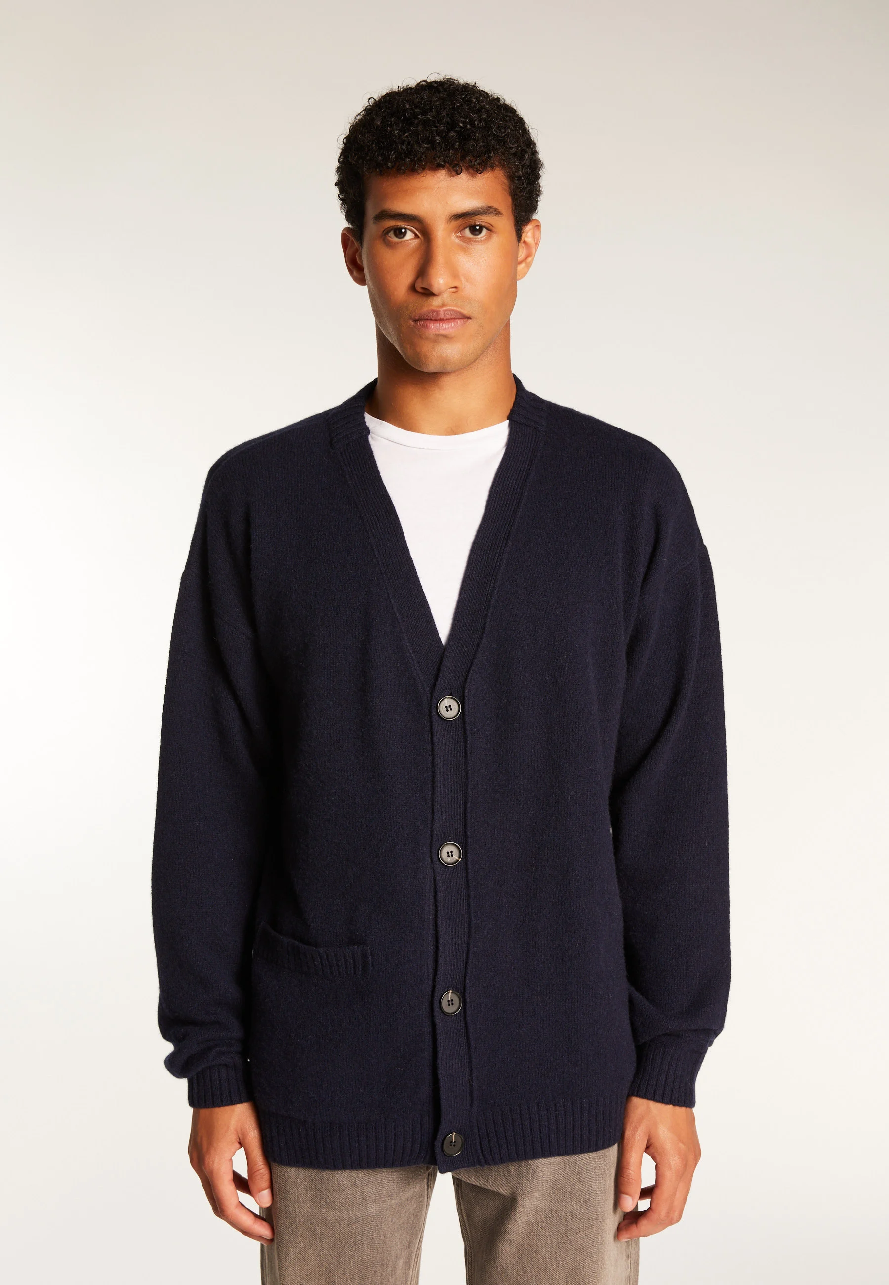 TITOUAN - Gilet boutonné en cachemire mélangé | Bleu