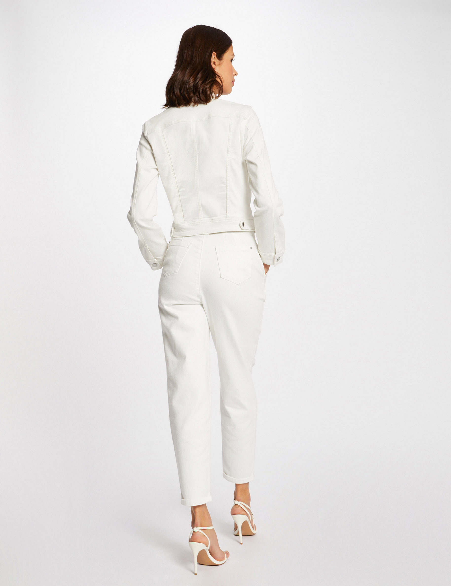 Veste droite boutonnée en jean ecru femme - ecru