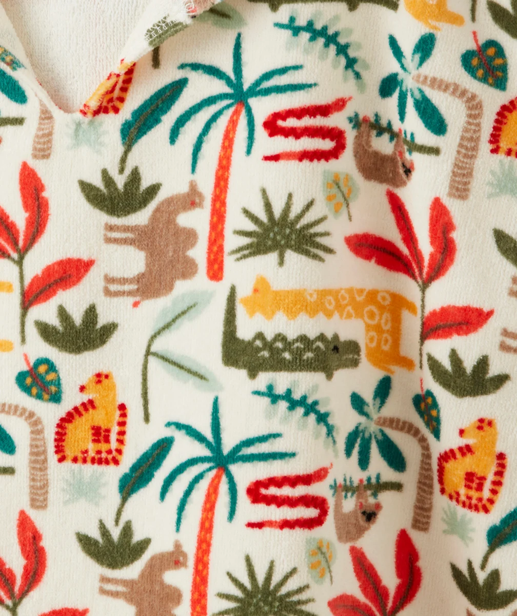 poncho à capuche bébé garçon blanc thème jungle matière éponge